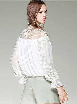 Chic Lapel Flare Sleeve Perspective Pullover Blouse
