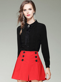 Black Chic Tied-collar Beaded Blouse