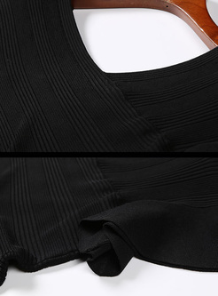 Black Slim Flare Sleeve V-neck Short Sleeve Sweater