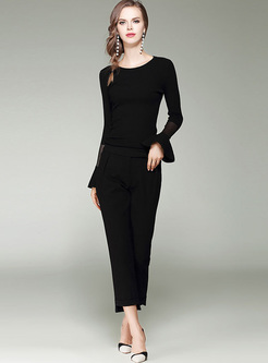 Black Elegant Slim Flare Sleeve Sweater