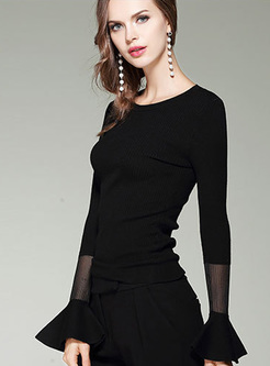 Black Elegant Slim Flare Sleeve Sweater