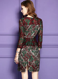 Lace Stitching High Waist Falbala Bodycon Dress