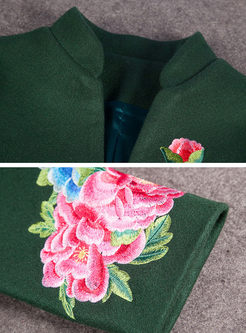 Ethnic Rose Embroidered Woolen Coat