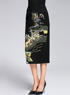 Black Ethnic Slit Bodycon Skirt