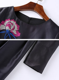 Black High Waist Floral Print Maxi Dress
