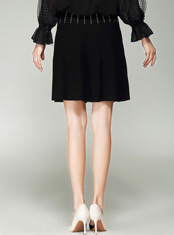 Black High Waist Knitted Skirt