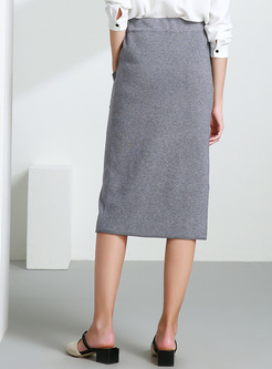 Casual Tied-waist Pocket Knitted Skirt
