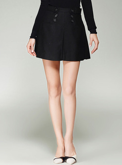 Black Buttoned A-line Mini Skirt