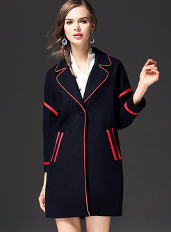 Black Turn Down Collar With Pockets Coat