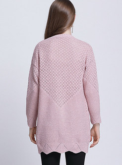 Fashion Pink Hollow Out Knitted Coat