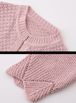 Fashion Pink Hollow Out Knitted Coat