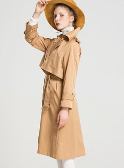Casual Belted Turn Down Collar Trench Coat
