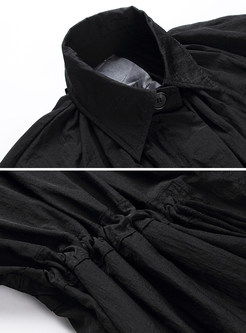 Black Zip Elastic A-line Trench Coat
