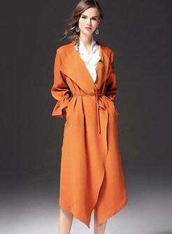 Casual Bell Sleeve Turn Down Collar Trench Coat