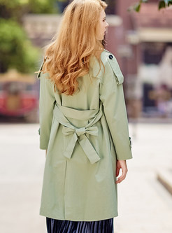 Casual Pure Color Tie Waist Trench Coat