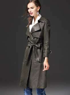 Fashion Belted Turn Down Collar Trench Coat