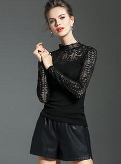 Black Lace Long Sleeve Pullover T-shirt