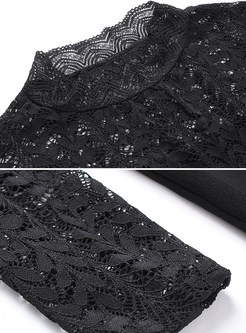 Black Lace Long Sleeve Pullover T-shirt