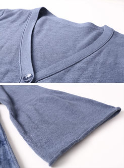 Print Loose Flare Sleeve Sweater Coat