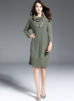 Stylish Turtle Neck Splicing Loose Knitted Dress
