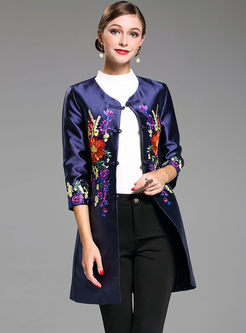 Ethnic Embroidered Tang Suit Straight Coat