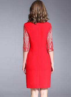 Red Floral Print Half Sleeve Bodycon Dress