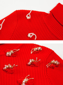 Slim Embellished Turtle Neck Sweater