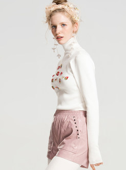 Cute Embroidery Turtle Neck Sweater