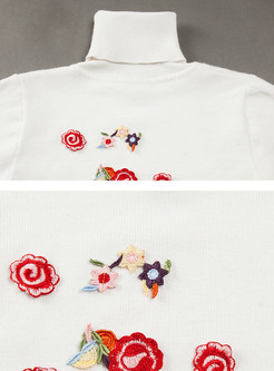 Cute Embroidery Turtle Neck Sweater