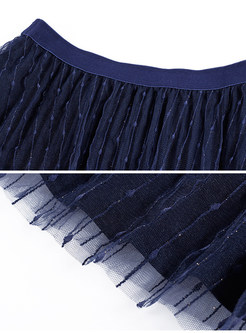 Street Striped Elastic Waist Midi Skirt