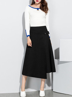Brief Asymmetric Zip Midi Skirt