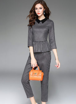 Cute Striped Slim Three Quarters Sleeve Two-piece Outfits