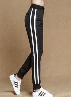 Fashion White Striped Elastic Waist Pencil Pants