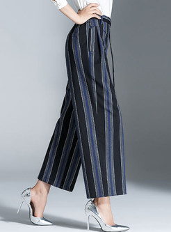 Stylish Vertical Striped Belted Wide Leg Pants