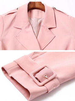 Pink Stylish Long Sleeve Slit Trench Coat