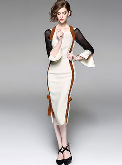 Stylish Flare Sleeve Off Shoulder Bodycon Dress