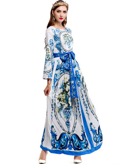 Court Floral Print High Waist Maxi Dress