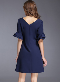 Blue Street Embroidery Flare Sleeve A-line Dress