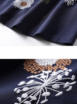 Blue Street Embroidery Flare Sleeve A-line Dress