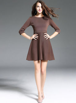 Brief Bowknot Slim A-line Knitted Dress