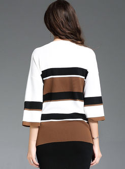 Striped Hit Color Batwing Sleeve Knitted Sweater