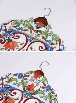Stylish Multi Color Print Lapel Blouse