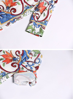 Stylish Multi Color Print Lapel Blouse