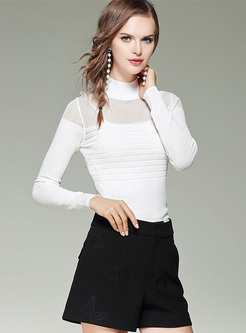 White Slim High Neck Perspective Sweater
