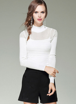 White Slim High Neck Perspective Sweater