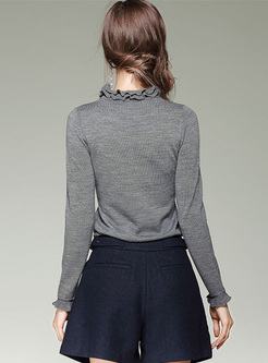 Grey Brief Falbala Collar Pullover Sweater