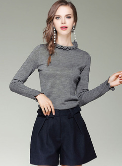 Grey Brief Falbala Collar Pullover Sweater