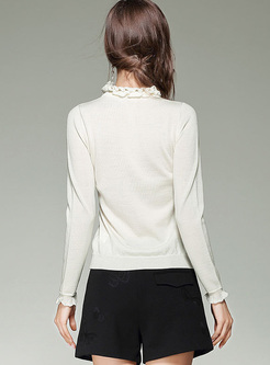 White Brief Falbala Collar Pullover Sweater
