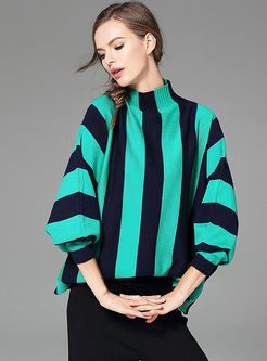 Striped Loose Batwing Sleeve Knitted Sweater