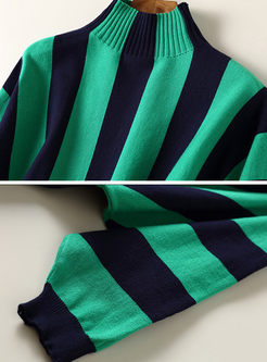 Striped Loose Batwing Sleeve Knitted Sweater